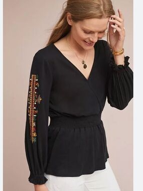 Anthropologie Ranna Gill Embroidered Peplum top Size M